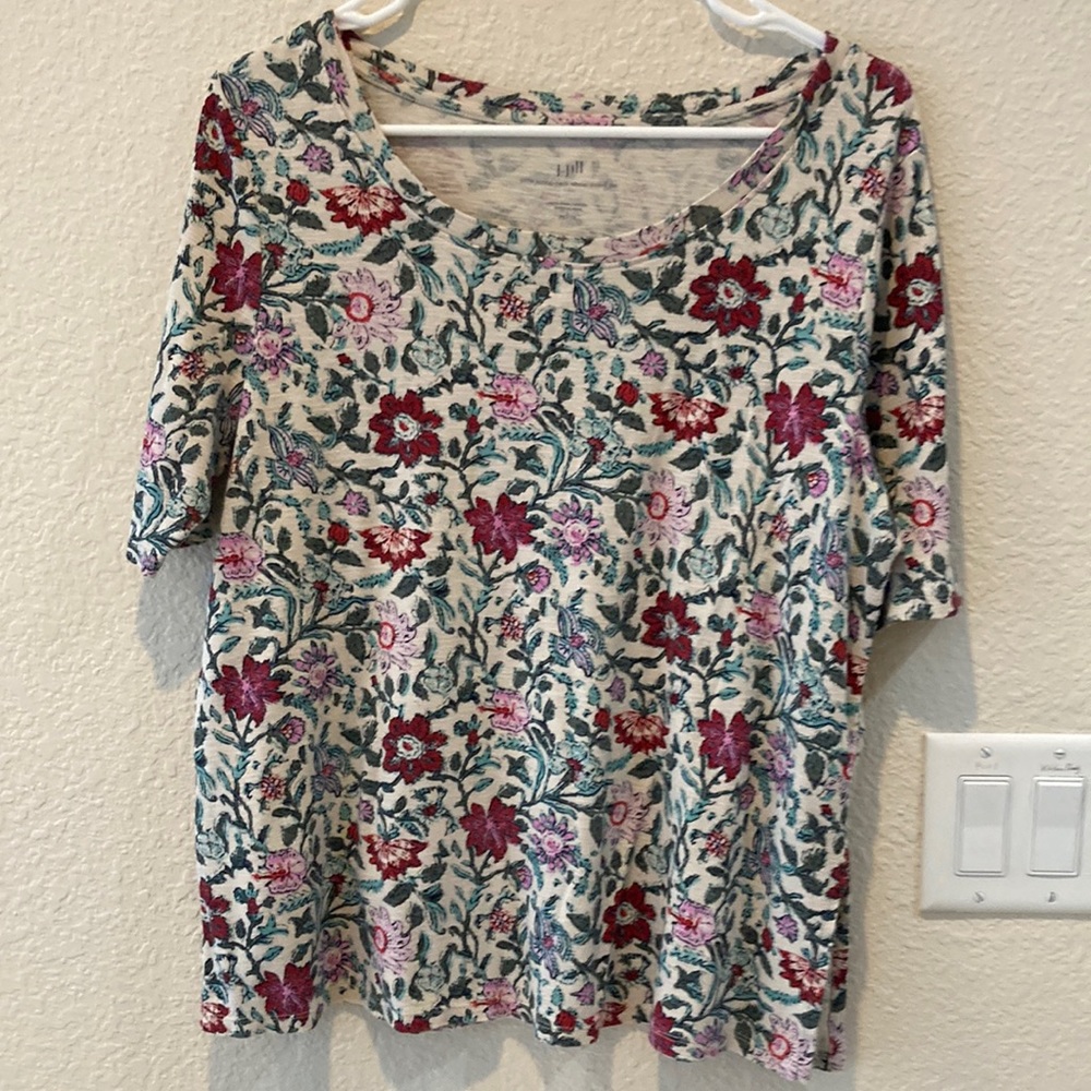 J.Jill Pima scoop neck elbow sleeve tee, petite Large